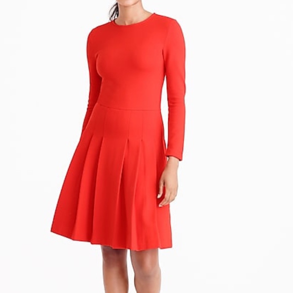 J. Crew Dresses & Skirts - J. Crew Red Ponte Pleated Long Sleeve Dress Sz 6